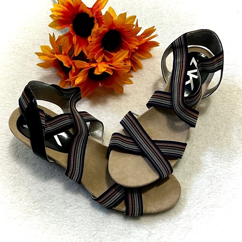 Anne Klein Sport Multicolor Strap Cork Wedge Sandal - Size 8